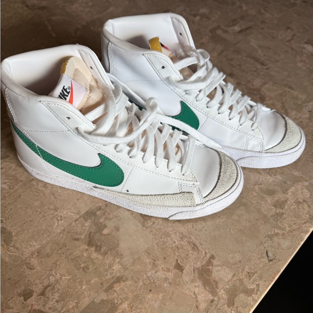 Nike White and Green High-Top Sneakers